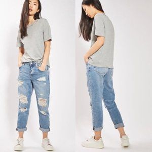 TOPSHOP Hayden Boyfriend Jeans Distressed High Rise Ripped Denim
